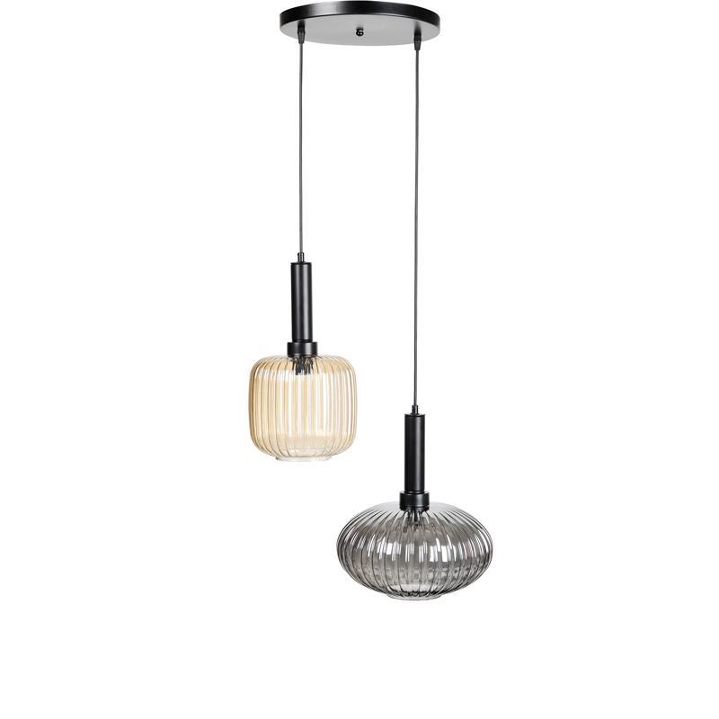 Φωτιστικό Κρεμαστό Οροφής FL359 Fylliana Δίφωτο Φιμέ - Amber χρώμα 26x16εκ & 18x15εκ