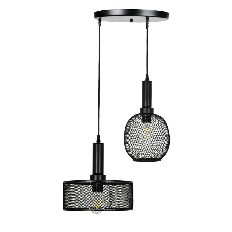 Φωτιστικό Οροφής Δίφωτο FL367 Fylliana Μεταλλικό με Καπέλο Πλέγμα Μαύρο χρώμα