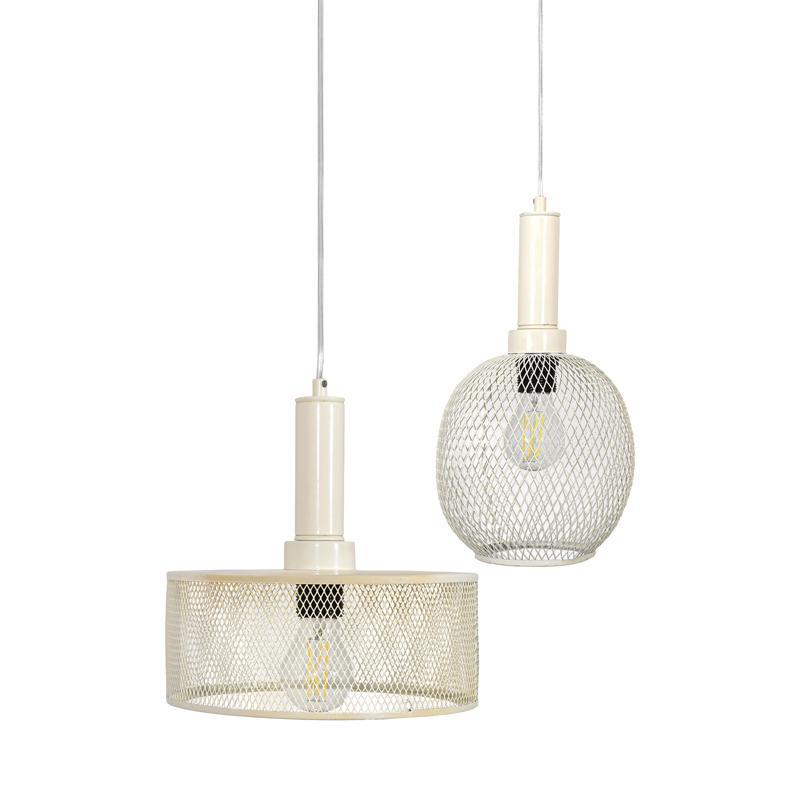 Φωτιστικό Οροφής Δίφωτο FL368 Fylliana Μεταλλικό με Καπέλο Πλέγμα Κρεμ χρώμα