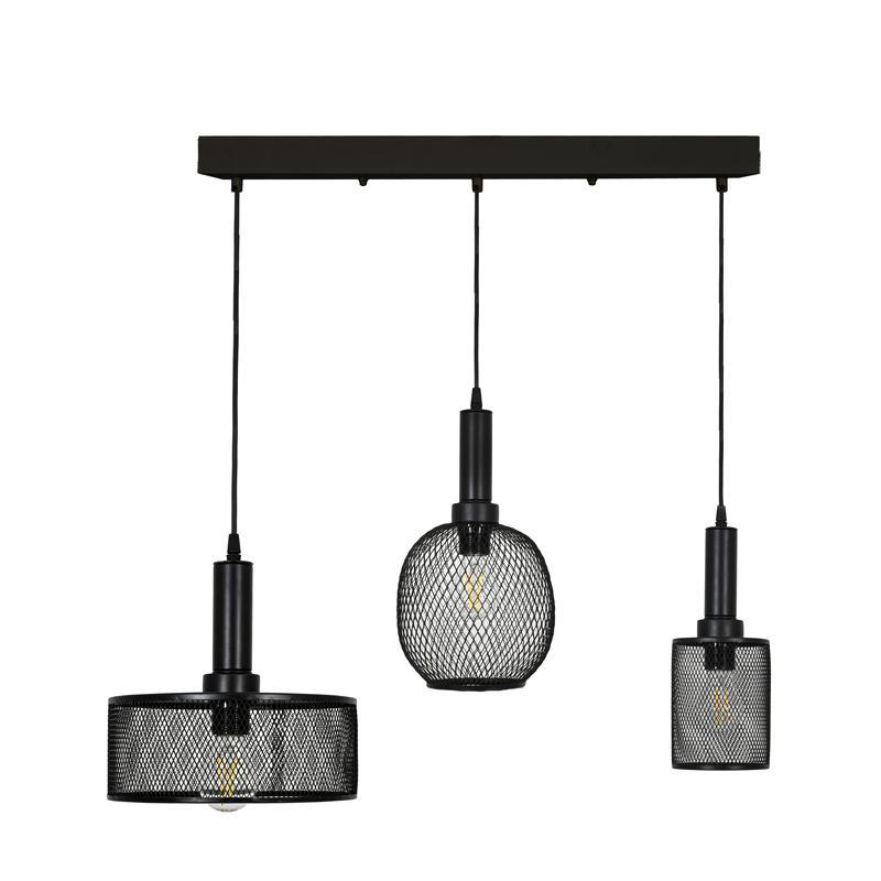 Φωτιστικό Ράγα Οροφής Τρίφωτο FL371 Fylliana Μεταλλικό με Καπέλο Πλέγμα Μαύρο χρώμα