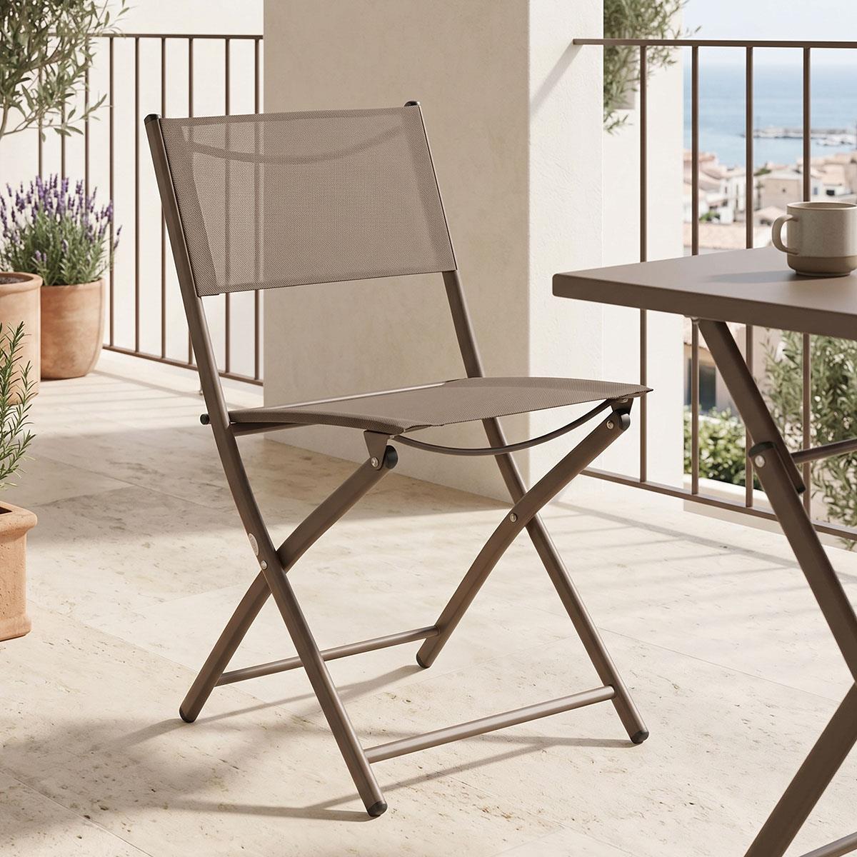 Καρέκλα Jeve πτυσσόμενη σαμπανιζέ μέταλλο και textilene 46x51x81εκ