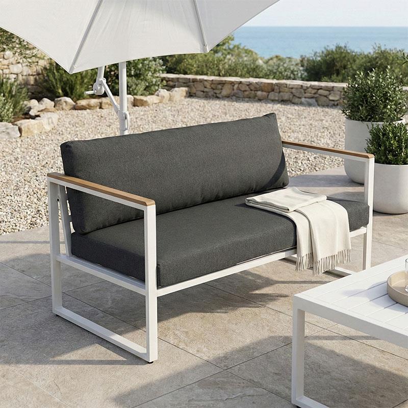 Καναπές διθέσιος Aurelio μεταλλικός σε λευκό - μαξιλάρια σε ανθρακί απόχρωση 130x74x63εκ