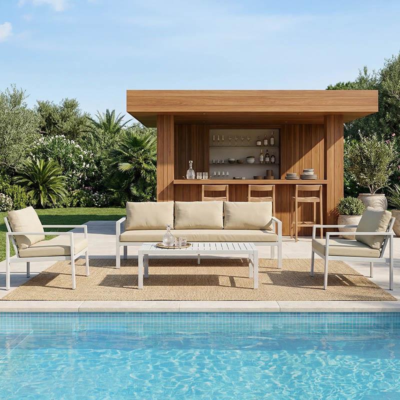 Σετ Σαλόνι κήπου Gardenly Ι 4τεμ αλουμίνιο λευκό με γκρι-μπεζ μαξιλάρια