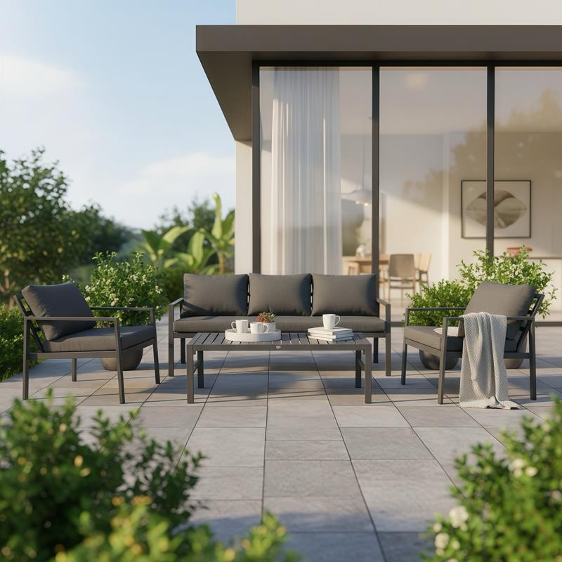 Σετ Σαλόνι κήπου Gardenly Ι 4τεμ αλουμίνιο ανθρακί με ανθρακί μαξιλάρια