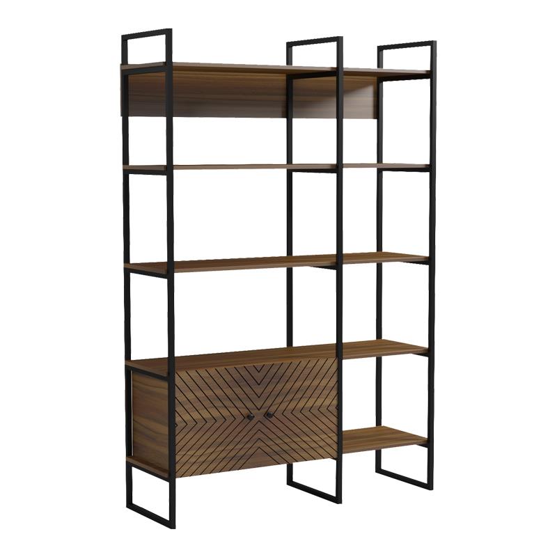 Βιβλιοθήκη Rhombo καρυδί-μαύρο 120x35x180εκ