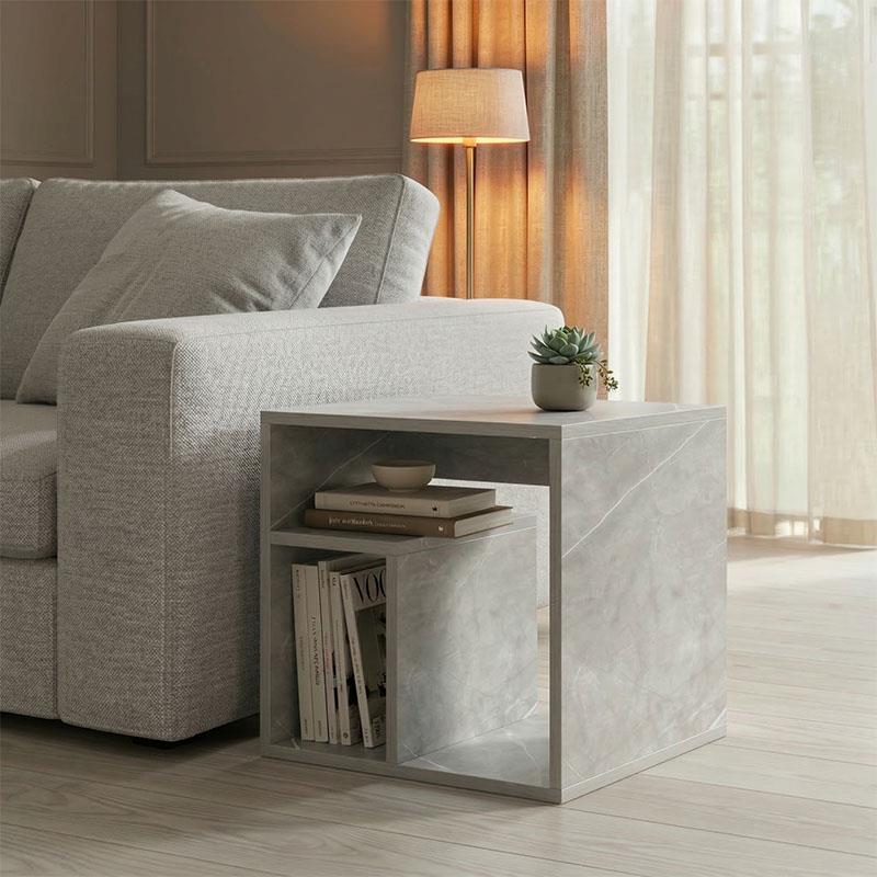Βοηθητικό τραπέζι Doublo γκρι μπεζ μαρμαρου 40x35x40εκ