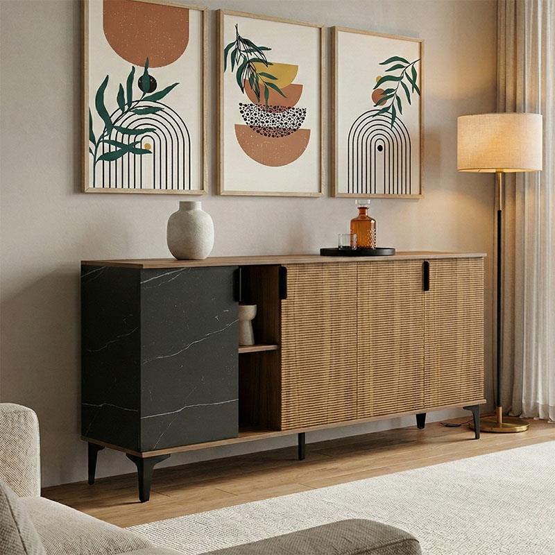 Μπουφές Riba καρυδί - μαύρη όψη μαρμάρου 180x40x78εκ