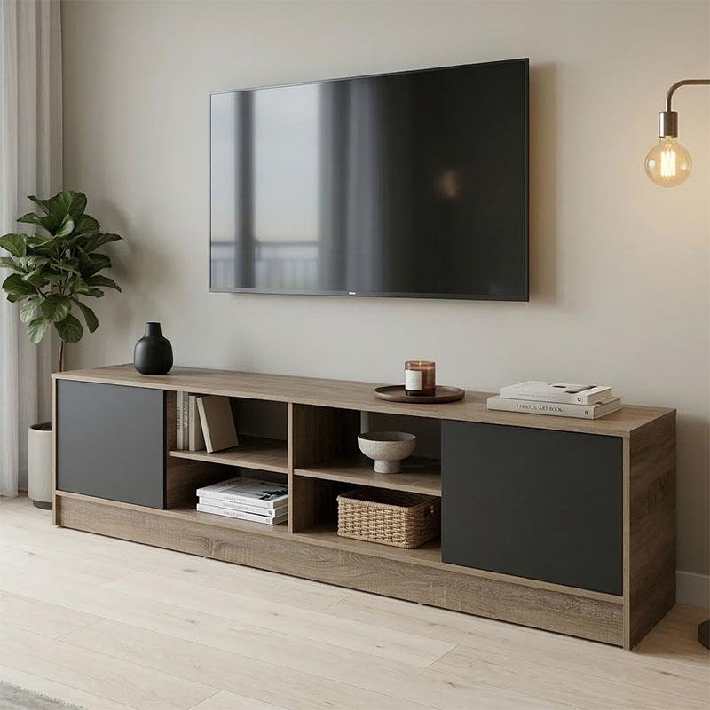 Έπιπλο τηλεόρασης Tivia sonoma - ανθρακί 180x35x41.5εκ Έπιπλο τηλεόρασης Tivia sonoma - ανθρακί 180x35x41.5εκ