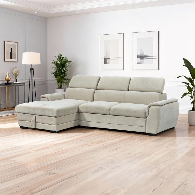 Γωνιακός καναπές - κρεβάτι Dreamora δεξιά γωνία με αποθηκευτικό ύφασμα μπεζ 270x167x82εκ