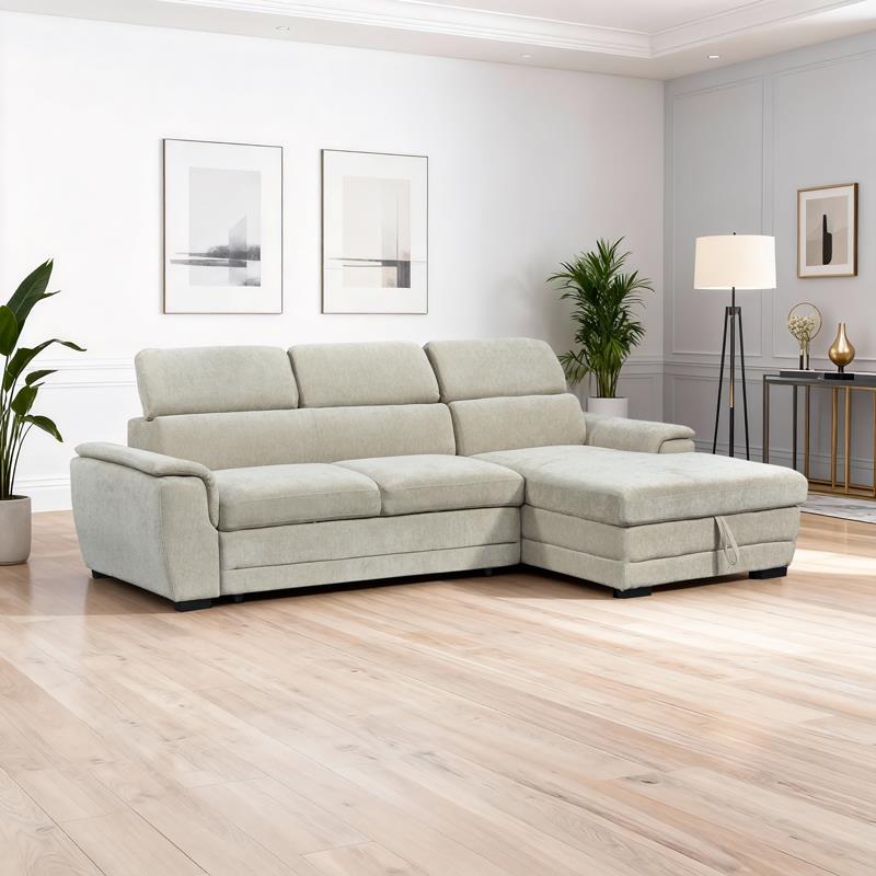 Γωνιακός καναπές-κρεβάτι Dreamora αριστερή γωνία με αποθηκευτικό χώρο ύφασμα μπεζ 270x167x82εκ