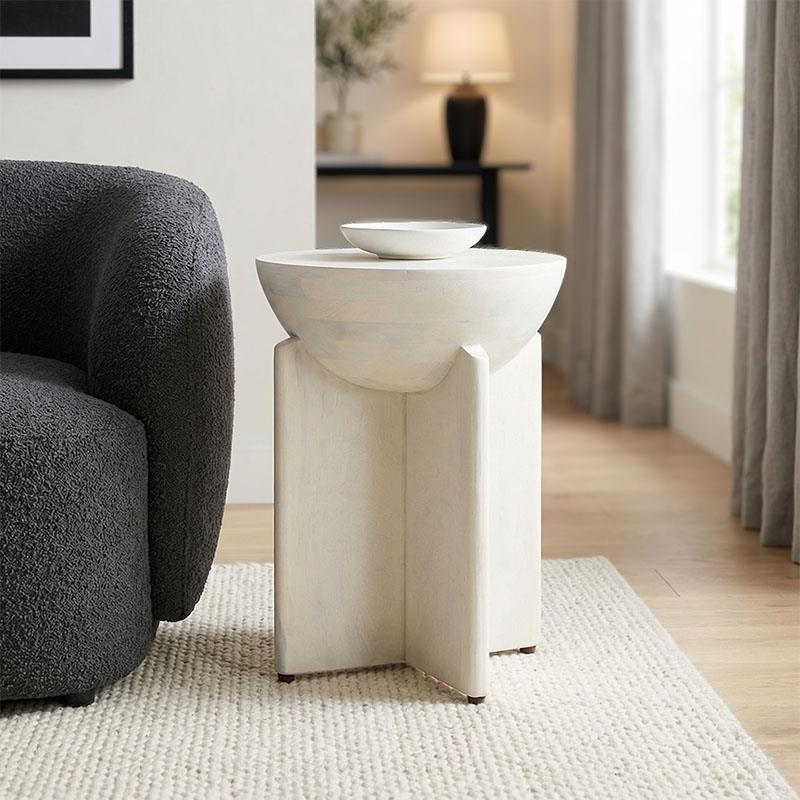 Βοηθητικό τραπέζι Jenby μασίφ μάνγκο ξύλο λευκό Φ40x50εκ