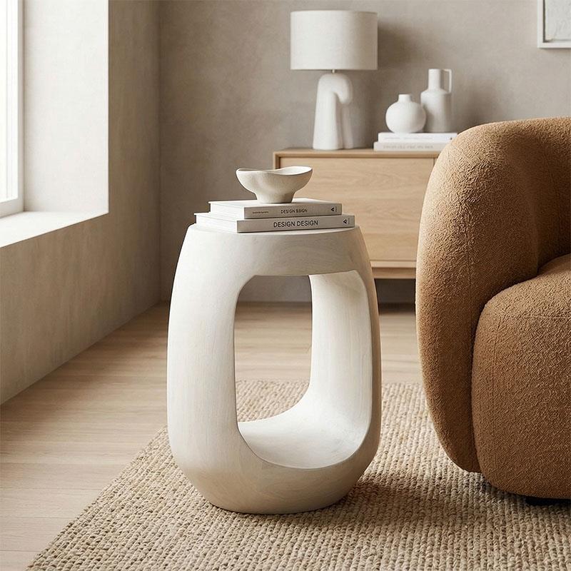 Βοηθητικό τραπεζάκι Lenora μασίφ μάνγκο ξύλο λευκό Φ33x45εκ