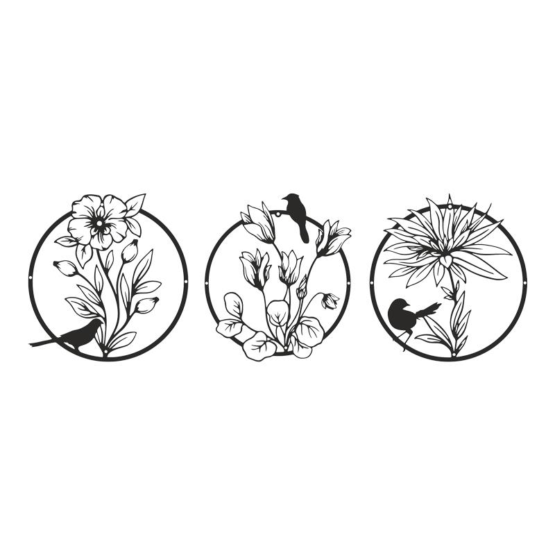 Διακοσμητικό τοίχου Renka σετ 3τεμ μαύρο μεταλλικό Φ30x0,15εκ