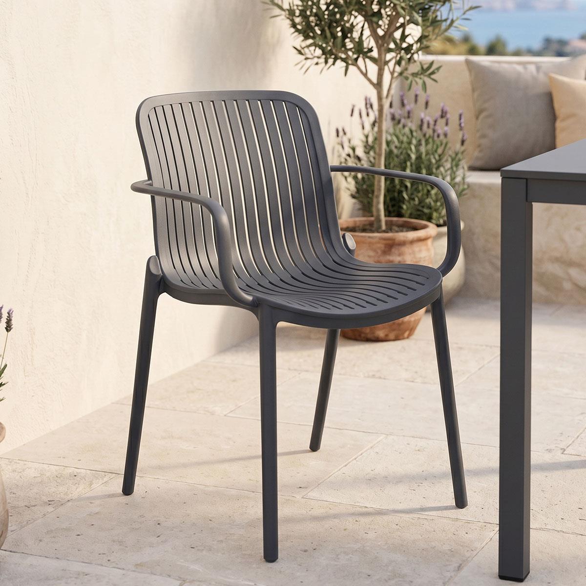 Καρέκλα Πολυθρόνα Teragi στοιβαζόμενη pp με UV protection ανθρακί 59x57x82εκ