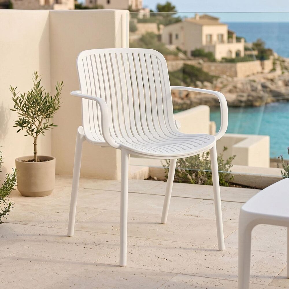 Καρέκλα Πολυθρόνα Teragi στοιβαζόμενη pp με UV protection λευκή 59x57x82εκ