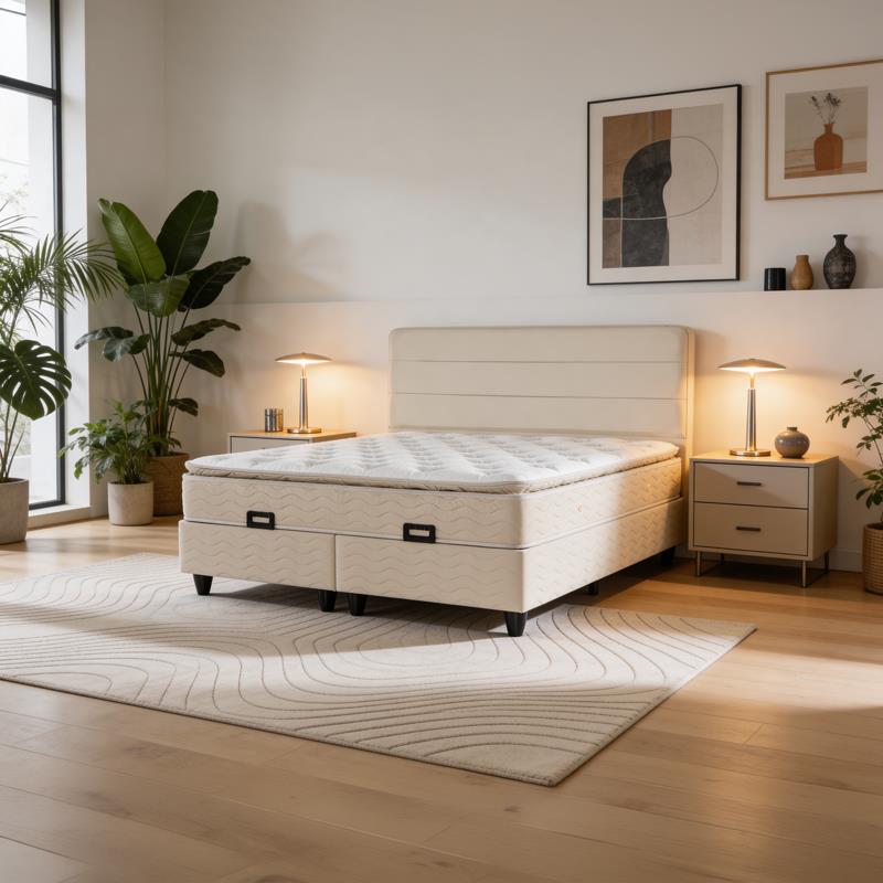 Επενδυμένο κρεβάτι Linteda διπλό με αποθηκευτικό χώρο κρέμ βελούδο 160x200εκ