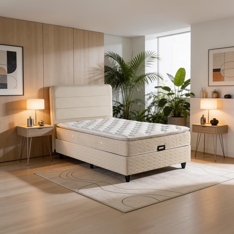 Επενδυμένο κρεβάτι Linteda ημίδιπλο με αποθηκευτικό χώρο κρέμ βελούδο 120x200εκ