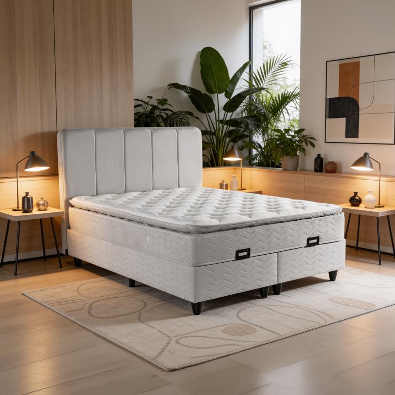 Επενδυμένο κρεβάτι Lunda διπλό με αποθηκευτικό χώρο γκρί βελούδο 160x200εκ