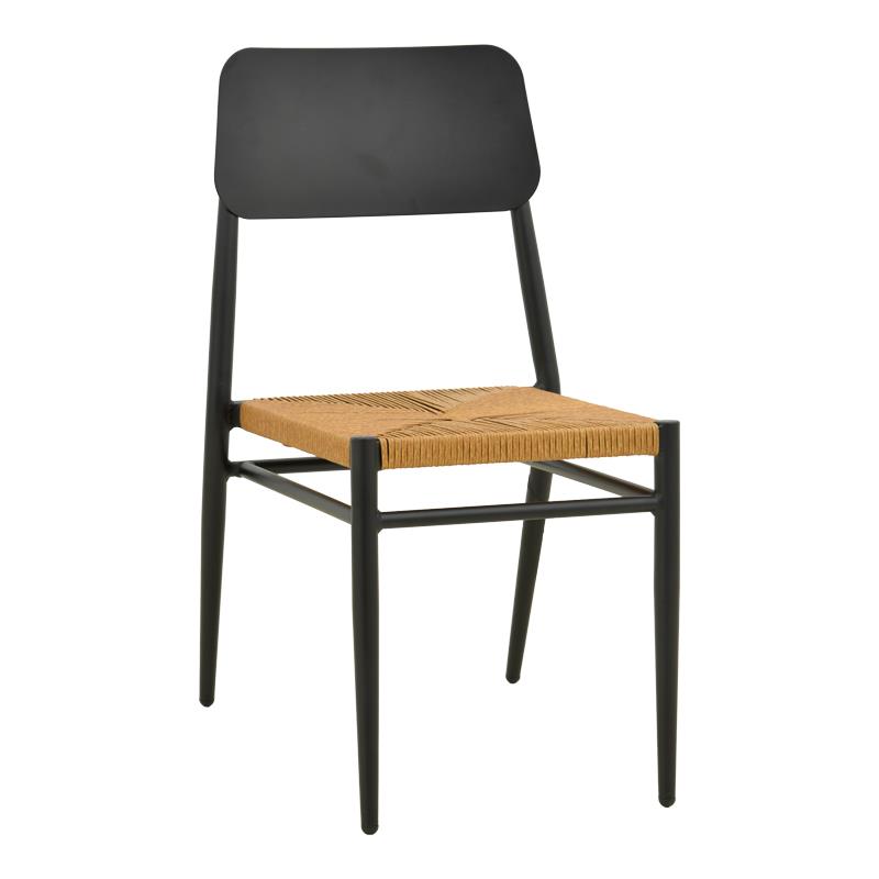 Καρέκλα Giardino στοιβαζόμενη αλουμίνιο σε μαύρη - pe rattan σε φυσική απόχρωση 45x56x82εκ