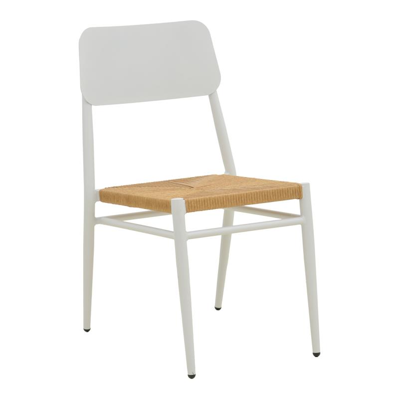 Καρέκλα Giardino στοιβαζόμενη αλουμίνιο σε λευκή - pe rattan σε φυσική απόχρωση 45x56x82εκ