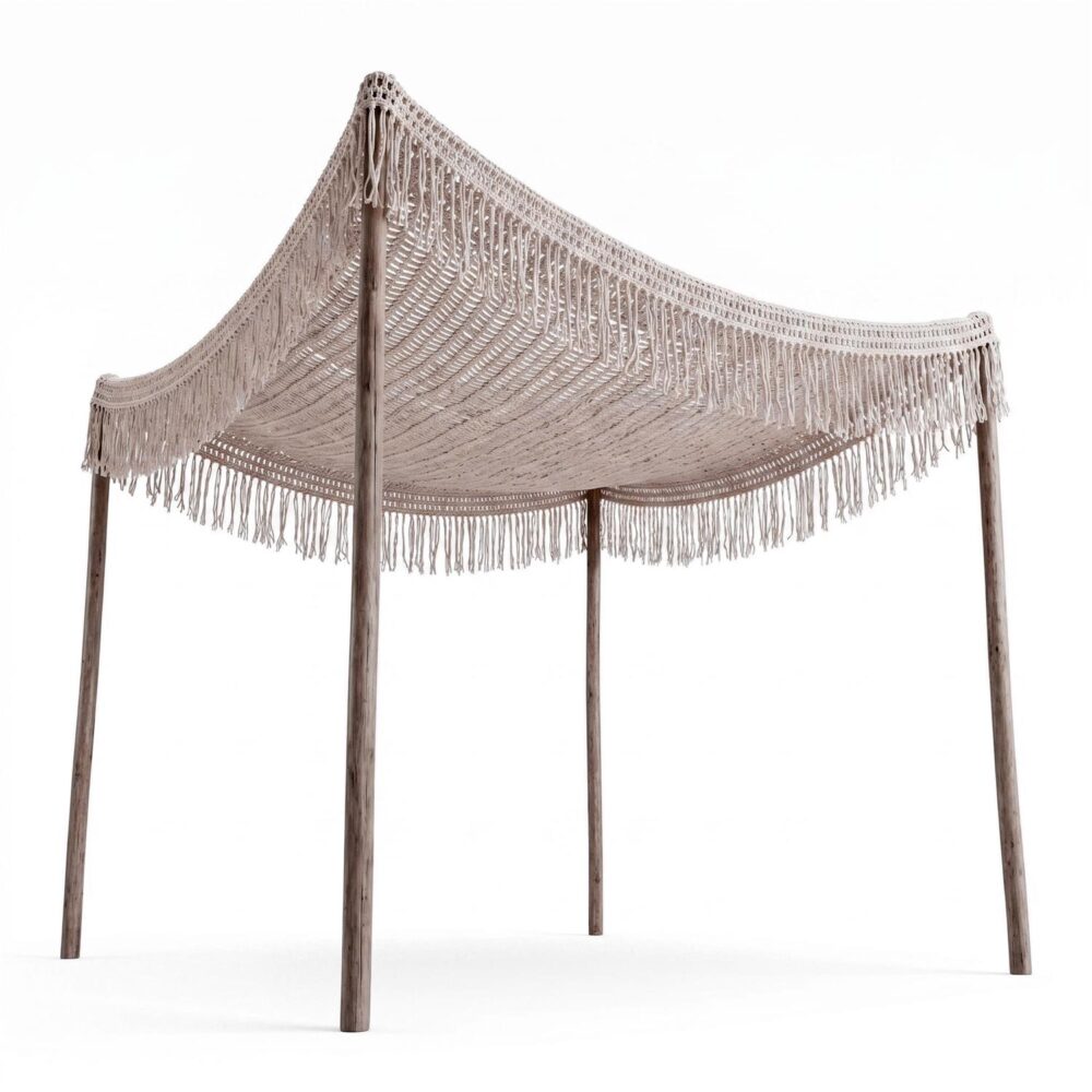 Δίχτυ σκίασης Shelto μακραμέ poly - cotton σε μπεζ απόχρωση 200x200x27εκ