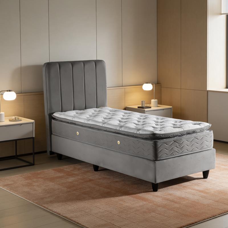 Επενδυμένο Κρεβάτι Lunda μονό ανθρακί βελούδο 90x200εκ