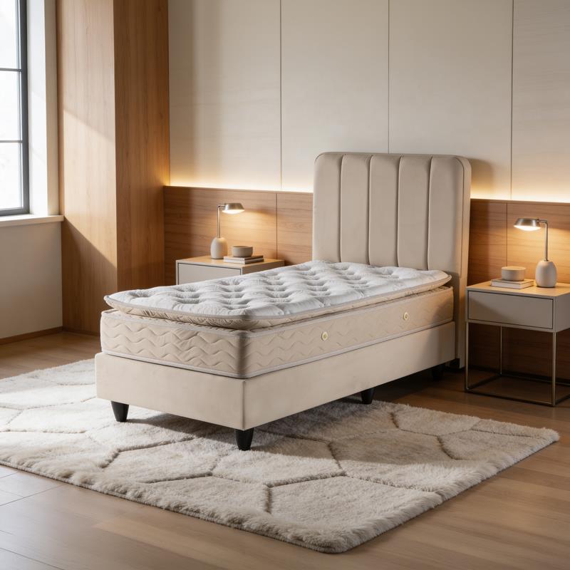 Επενδυμένο Κρεβάτι Lunda μονό κρεμ βελούδο 90x200εκ