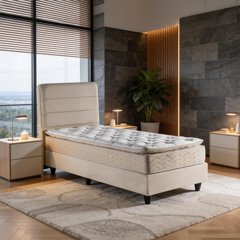 Επενδυμένο Κρεβάτι Linteda μονό κρεμ βελούδο 90x200εκ