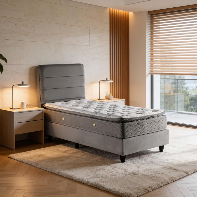 Επενδυμένο Κρεβάτι Linteda μονό ανθρακί βελούδο 90x200εκ