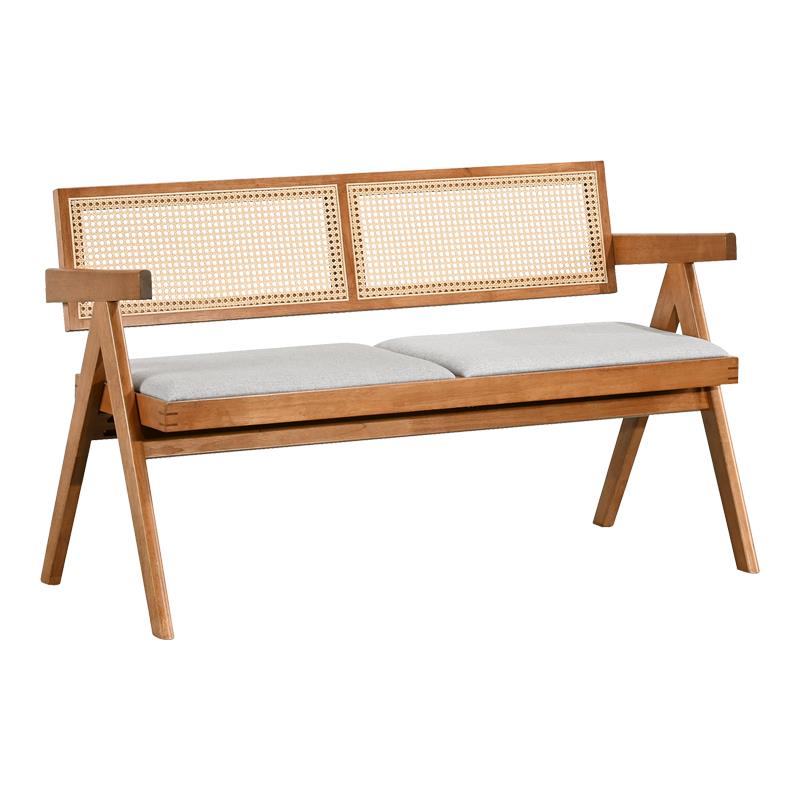 Καναπές Winslow διθέσιος ξύλο rubberwood σε ανοιχτό καρυδί - ύφασμα ανοιχτό γκρι 130x60x77.5εκ