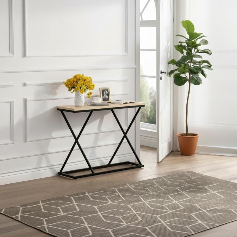 Κονσόλα Glimmer σε φυσικό απόχρωση με μαύρο μέταλλο 100x30x80εκ