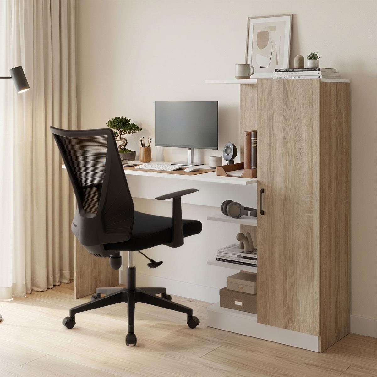 Γραφείο με βιβλιοθήκη και ντουλάπι Ofisio sonoma - λευκό 152,3x40x120Υεκ.