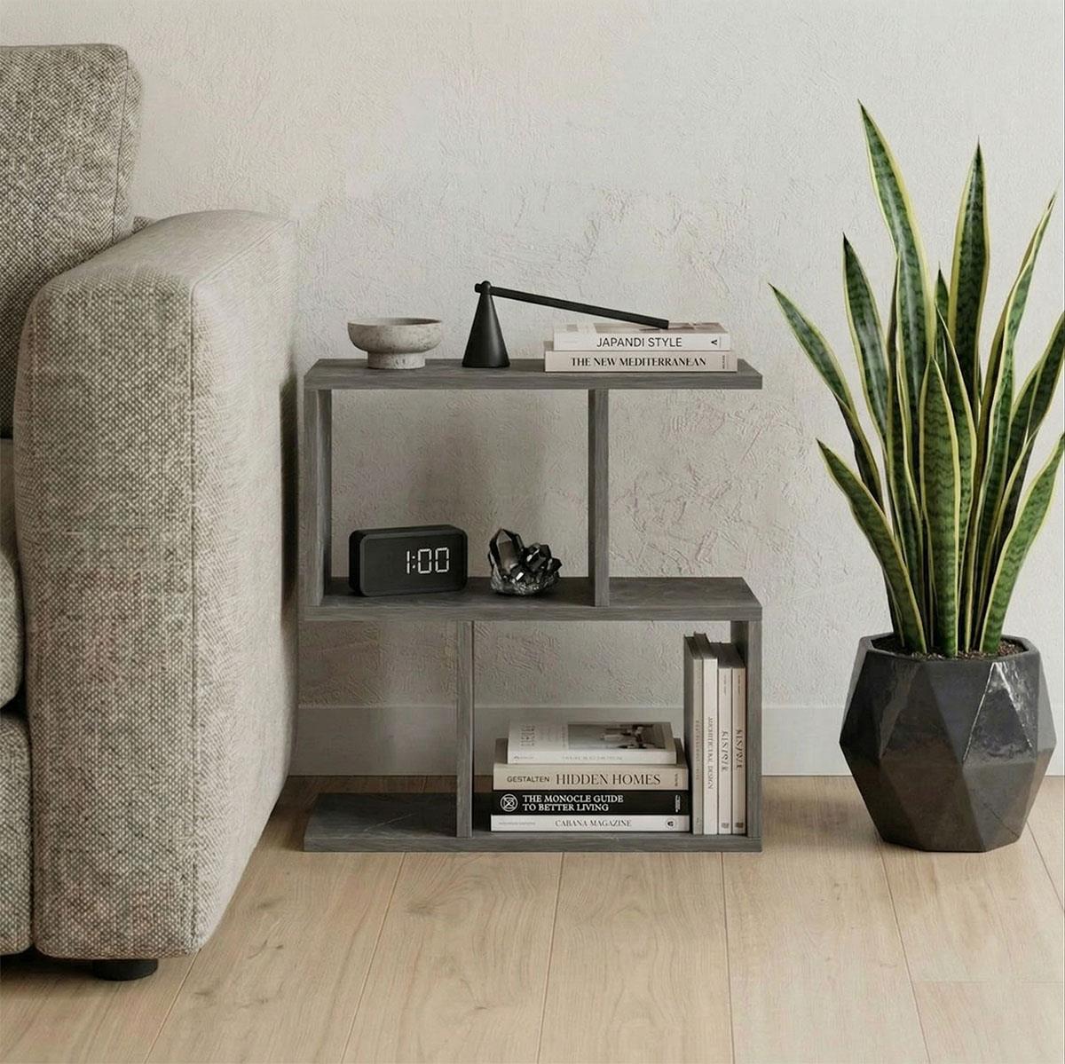 Βοηθητικό τραπεζάκι - βιβλιοθήκη Wesmol ανθρακί όψη μαρμάρου 50x20x50Υεκ.