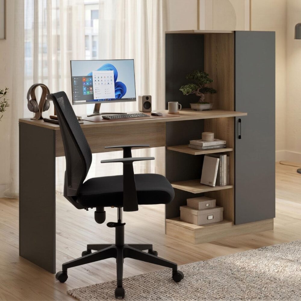 Γραφείο με βιβλιοθήκη και ντουλάπι Ofisio sonoma - ανθρακί 152,3x40x120Υεκ.