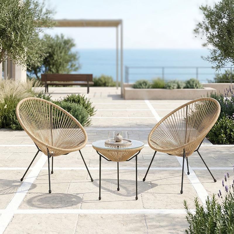 Σετ κήπου Acapulco 3τεμ μέταλλο μαύρο με PE rattan σε φυσική απόχρωση Φ50x52εκ