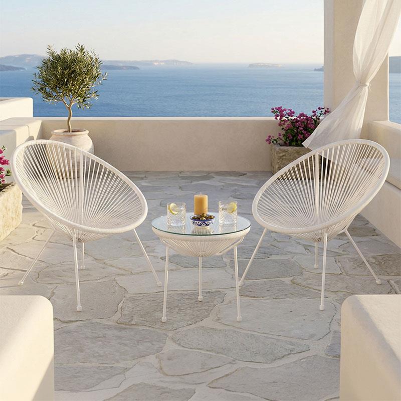 Σετ κήπου Acapulco 3τεμ μέταλλο λευκό με PE rattan Φ50x52εκ