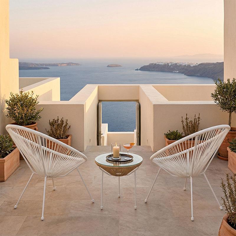 Σετ κήπου Acapulco 3τεμ μέταλλο λευκό με PE rattan σε φυσική απόχρωση Φ50x52εκ