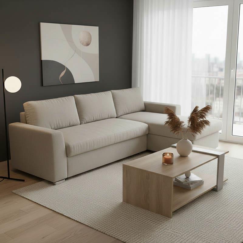 Γωνιακός καναπές-κρεβάτι δεξιά γωνία Belle μπεζ 236x164x88εκ