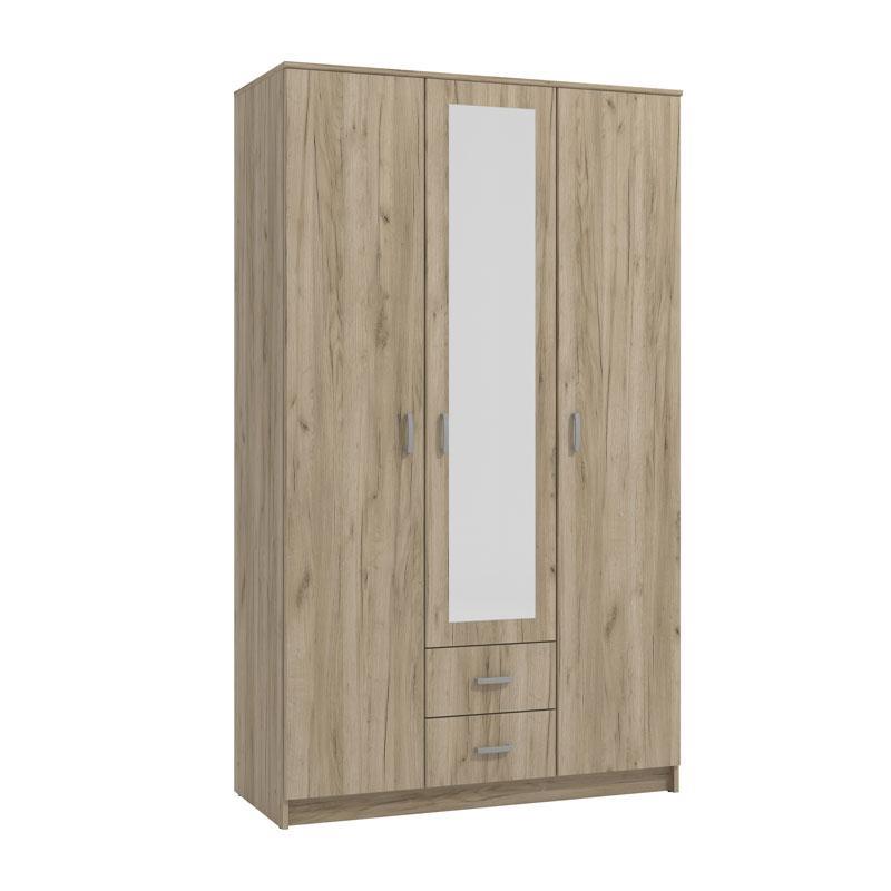 Ντουλάπα Hana 3Κ2FO Γκρί Δρύς 120x52x205 εκ.