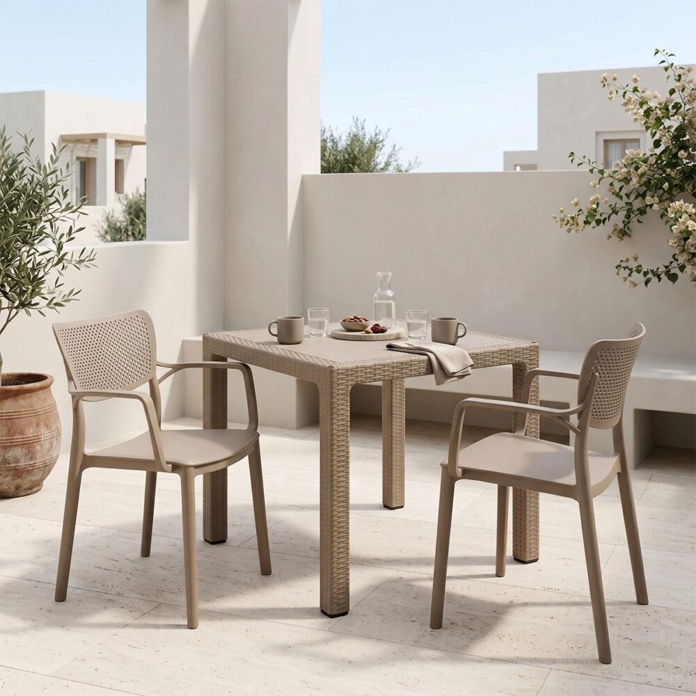 Σετ Τραπεζαρία Explore-Frontline 3τεμ PP cappuccino 90x90x73,5εκ
