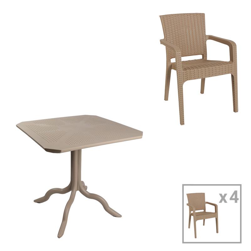 Σετ Τραπεζαρία Icon-Halcyon 5τεμ PP cappuccino 80x80x74,5εκ.
