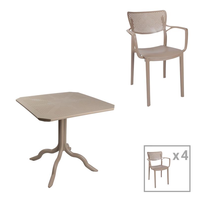 Σετ Τραπεζαρία κήπου Groovy-Frontline σετ 5τεμ PP cappuccino 80x80x74,5εκ.
