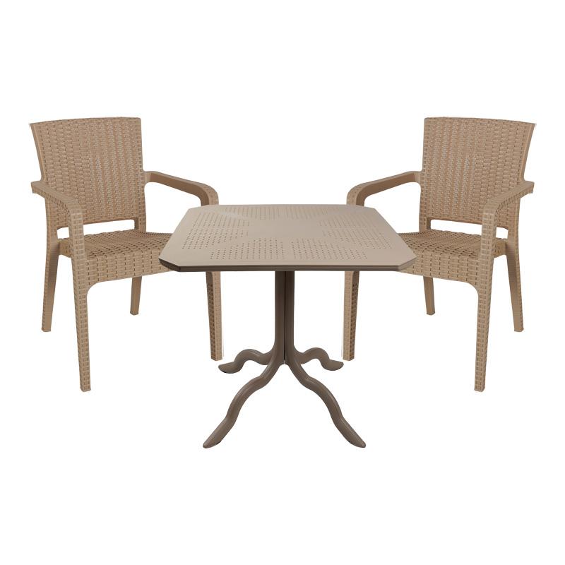 Σετ Τραπεζαρία Icon-Halcyon 3τεμ PP cappuccino 80x80x74,5εκ.