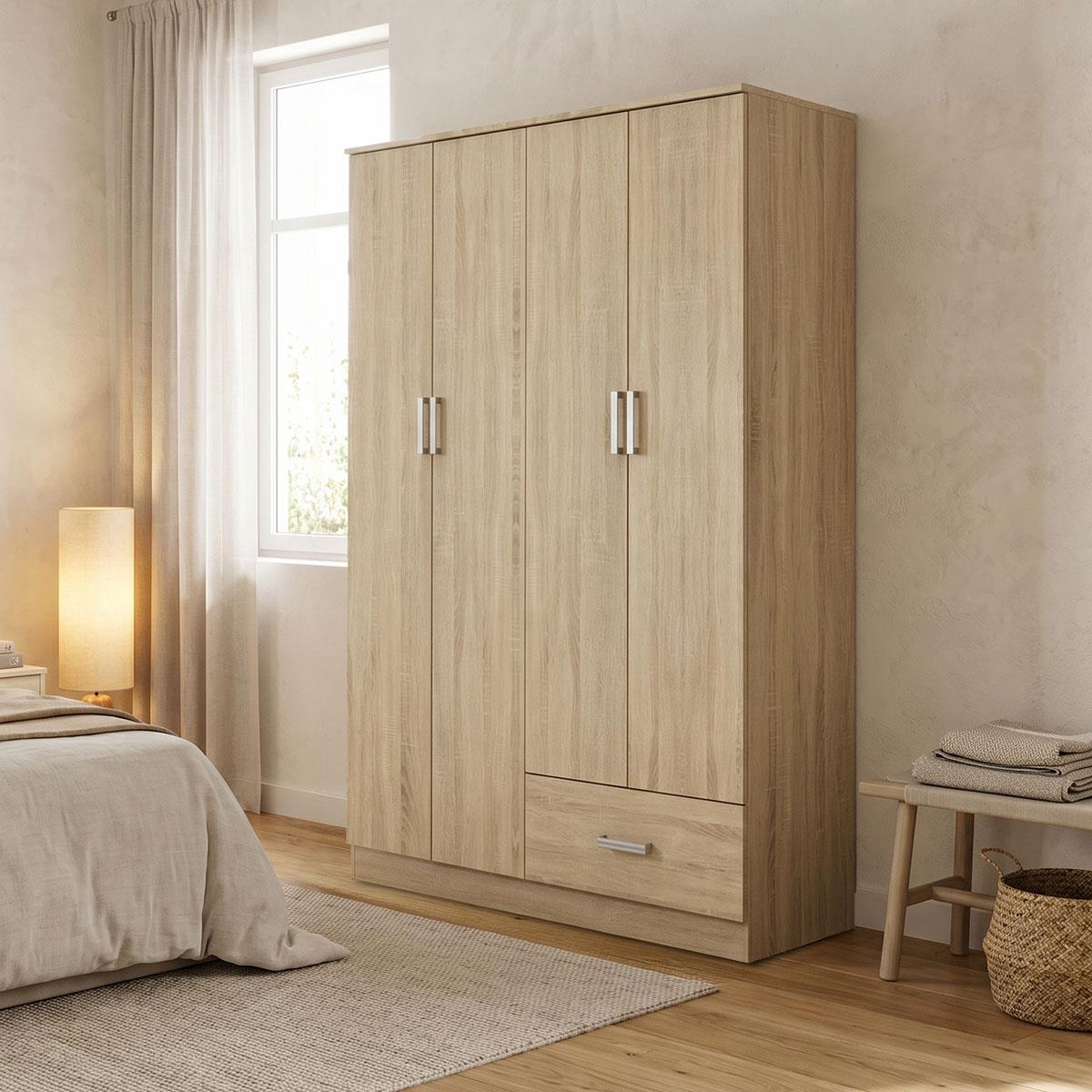 Ντουλάπα ρούχων τετράφυλλη Karter sonoma μελαμίνης 121x48x180εκ
