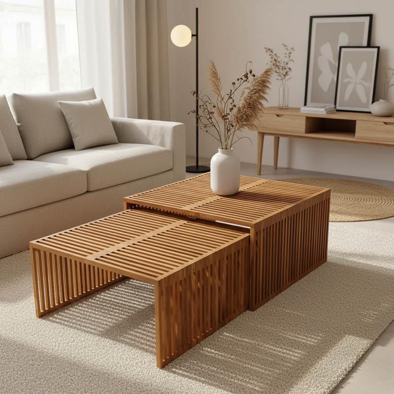 Τραπέζι Tinnie I C028 σετ 2τεμ teak ξύλο σε φυσική απόχρωση