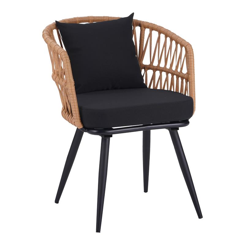 Καρέκλα - Πολυθρόνα Naoki pe rattan -metal σε Φυσικό με μαύρα πόδια/μαξιλάρι 62x60x80 εκ.