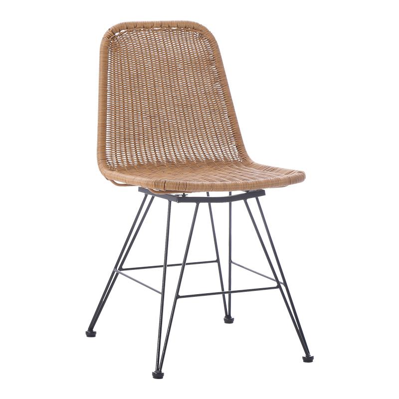 Καρέκλα Pamela pe rattan φυσικό - μαύρα μεταλλικά πόδια 44x58x82 εκ.