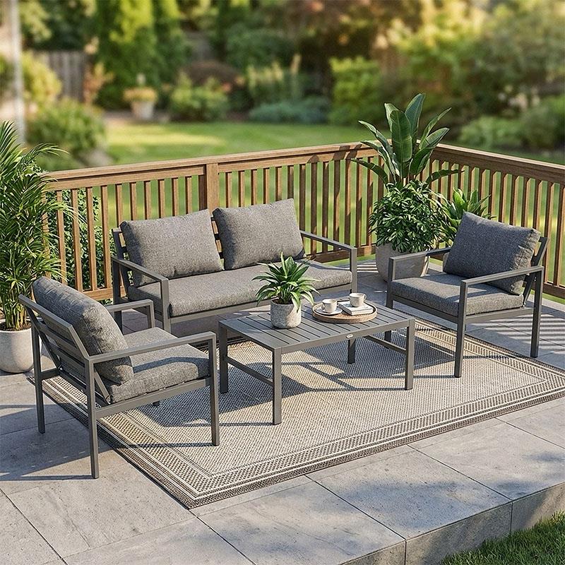 Σετ κήπου Gardenly σετ 4τμχ αλουμίνιο σε αθρακί απόχρωση με γκρι μαξιλάρια