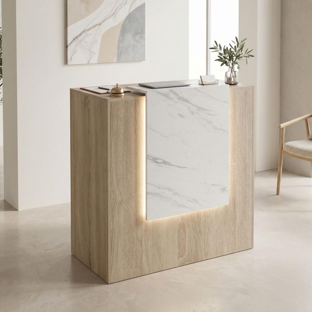 Γραφείο reception Zowel με led sonoma-λευκή όψη μαρμάρου 90x40x110εκ Γραφείο reception Zowel με led sonoma-λευκή όψη μαρμάρου 90x40x110εκ