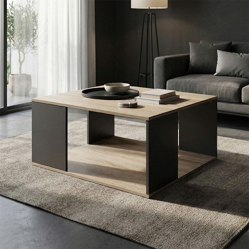 Τραπεζάκι σαλονιού Zelegan sonoma - ανθρακί 90x90x44.5εκ Τραπεζάκι σαλονιού Zelegan sonoma - ανθρακί 90x90x44.5εκ